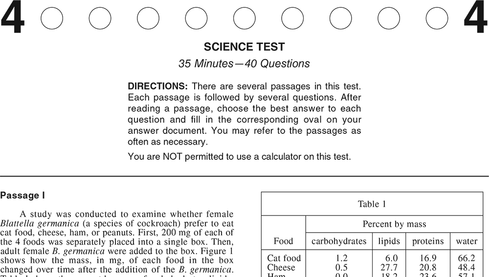ACT Practice Test 2020 1874FPRE Science Test Page 1