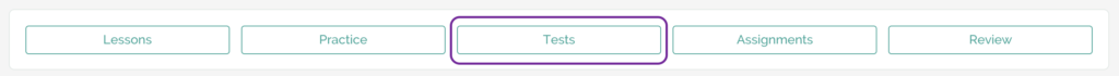 selecting "tests" from the Algebra 1 dashboard