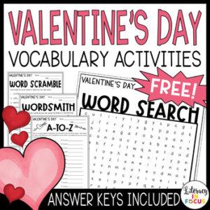 valentine's day vocabulary activity title card
