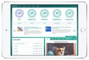 iPad loaded with Piqosity 2 student dashboard for ACT course