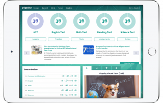 iPad loaded with Piqosity 2 student dashboard for ACT course