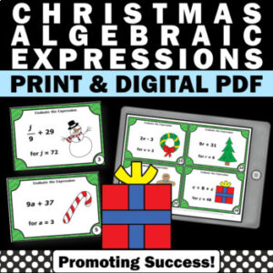 christmas activities math 4 algebraic expressions cards