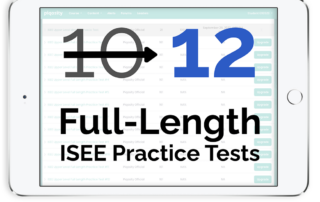 iPad showing Piqosity's 12 full-length ISEE Practice Tests