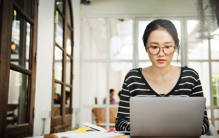 Woman Laptop Searching Research Connection Technology Concept