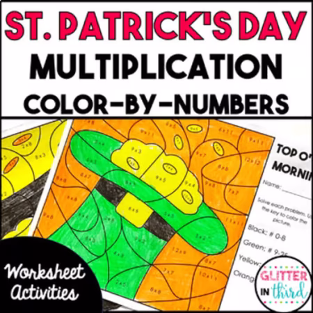 st patricks day iconography color by number multiplication activity