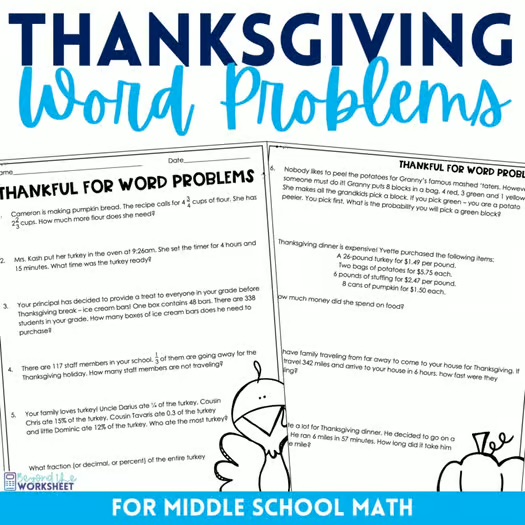 Thanksgiving math word problems