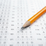 A pencil sits on a test scantron.
